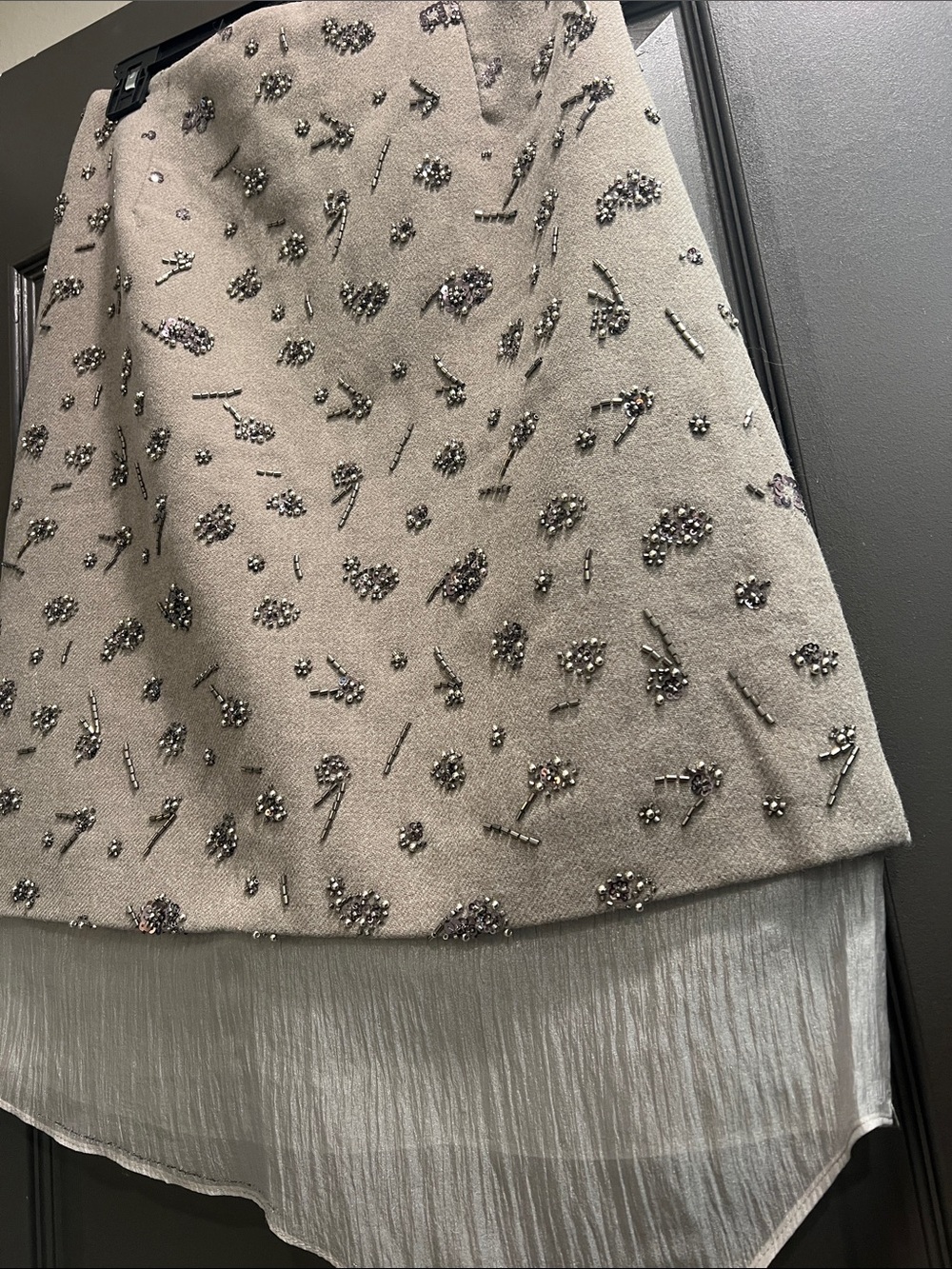 Embellished Grey Beaded A-Line Skirt